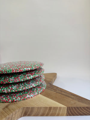 Giant Christmas Freckle 250g – Customisable Milk Chocolate Gift (Red, Green & White Sprinkles)
